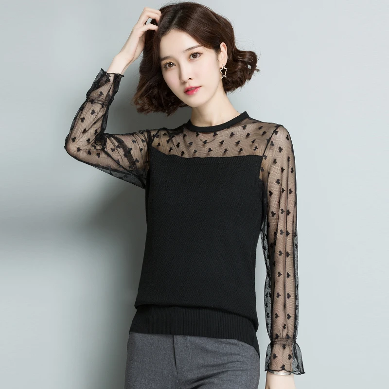 New arrival spring ladies lace blouse tops female sexy hollow lace ...