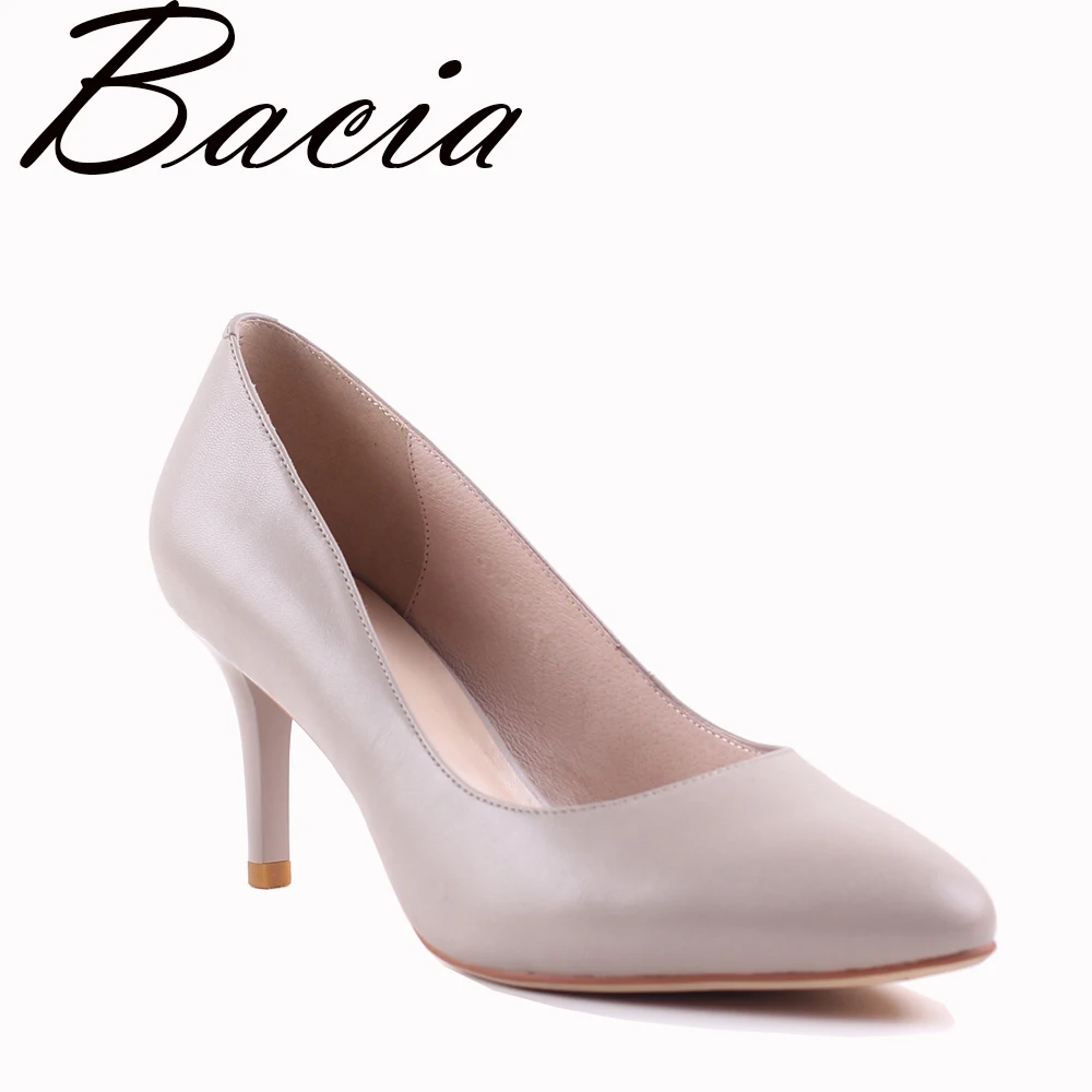 

Bacia New 7.3cm high heel Sheepskin Khaki Nude Party Shoes Pumps Pointed toe Sexy Women's Pumps Ladies Fashion Heels36-40 VXA011