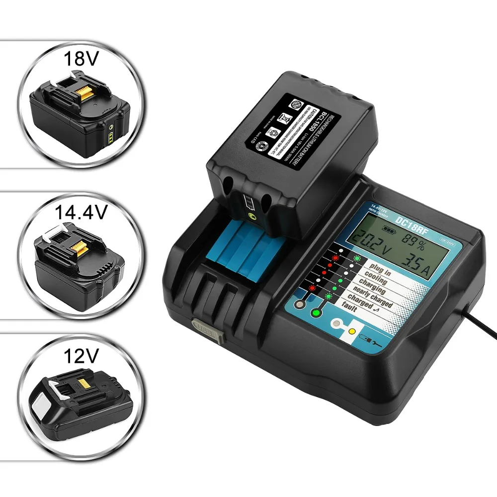 Электроинструмент батарея ЖК-зарядное устройство для Makita DC18RF литий-ионный аккумулятор быстрое 3.5A зарядное устройство BL1430 BL1815 BL1830 BL1860 с USB портом