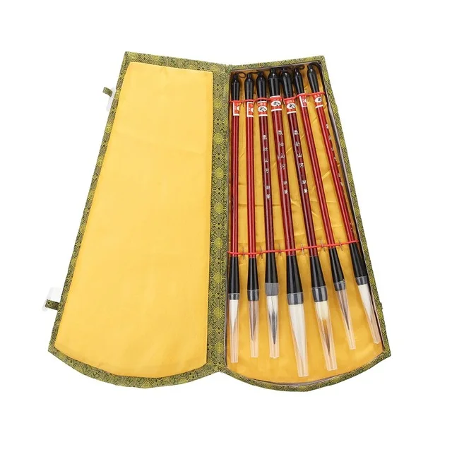 

7PCS Brown White Weasel Pony Wool Hair Chinese Japanese Calligraphy Brush Pen Set Art for School Darwing Supplies + Storage Box