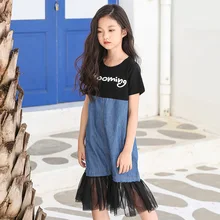 Новинка года; летние платья для девочек-подростков; повседневные джинсовые платья для детей 12-14 лет