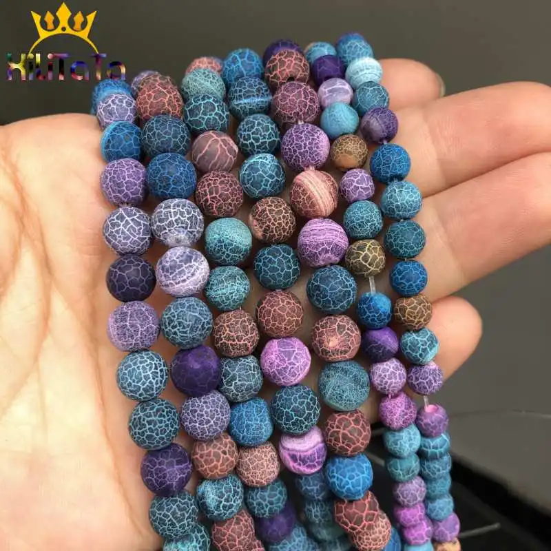 Natural Stone Beads Frost Colorful Cracked Dream Fire Dragon Veins Agates Beads For Jewelry Making DIY Bracelet 15‘’ 6/8/10mm