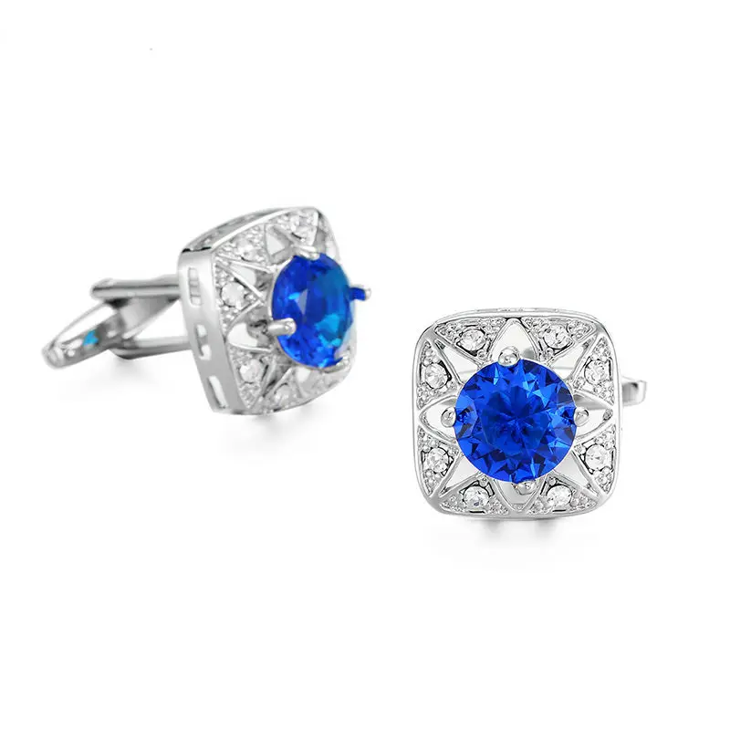 XKZM брендовые Запонки Роскошные синие стеклянные запонки для мужчин Высокое качество круглые хрустальные запонки для рубашки кнопка свадебный подарок - Окраска металла: 9