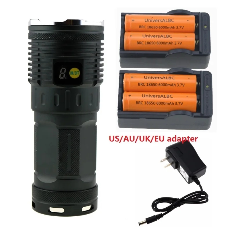 

10000 lumen 7R8 Tactical LCD Display Led Flashlight 7xCree XM-L R8 Led Bike Light Torch Lamp + 4x 18650 Battery +2x Charger