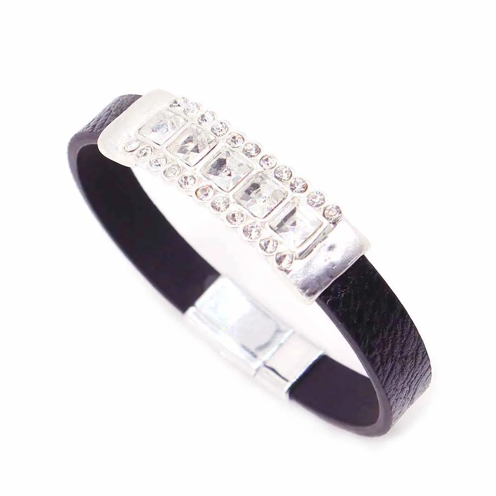 

D&D Neo-Gothic Charm Leather Bracelet for Women Femme Crystal Cool Clasp Wristband Bracelets & Bangles Magnet Metal