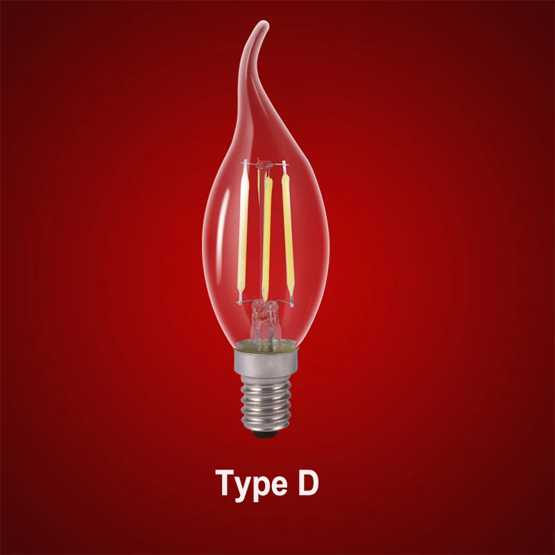 Светодиодный светильник Эдисона, 220 В, светодиодный, E14, лампа накаливания, ампулы, светодиодный энергосберегающий светильник, E14, светодиодный светильник в виде свечи, 2 Вт, 3 Вт, 4 Вт, 5 Вт, светодиодный светильник