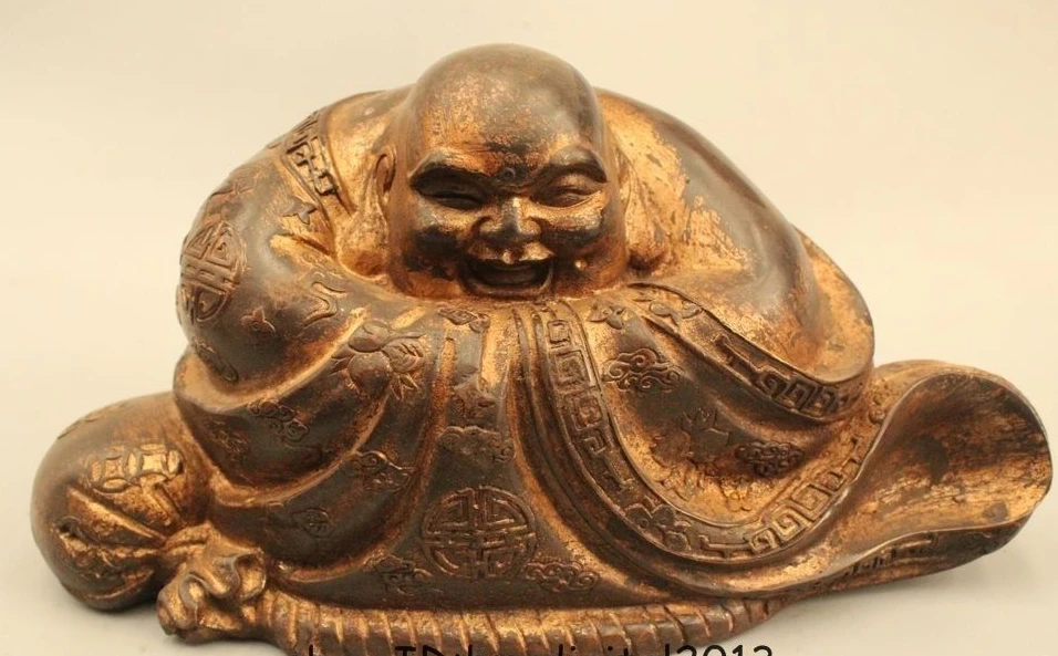 

6" Chinese Buddhism Copper Seat Happy Laugh Maitreya Buddha Statue Sculpture