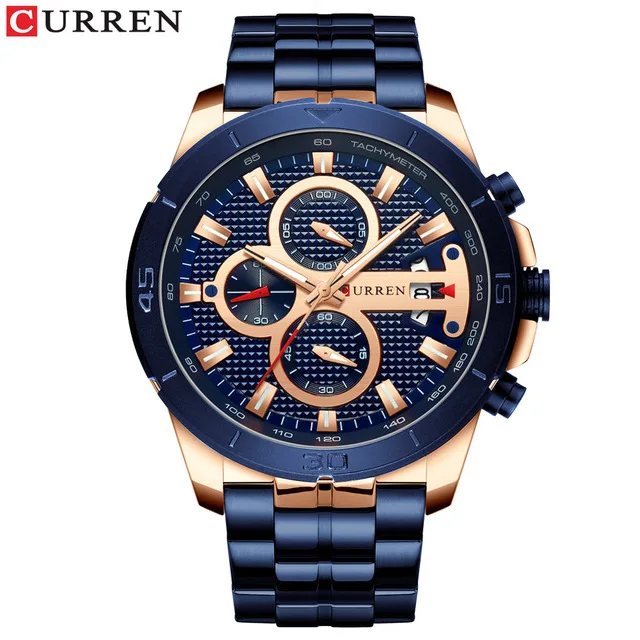 Мужские часы Curren лучший бренд класса люкс Хронограф Кварцевые часы из нержавеющей стали деловые наручные часы Мужские часы Relogio Masculino - Цвет: blue