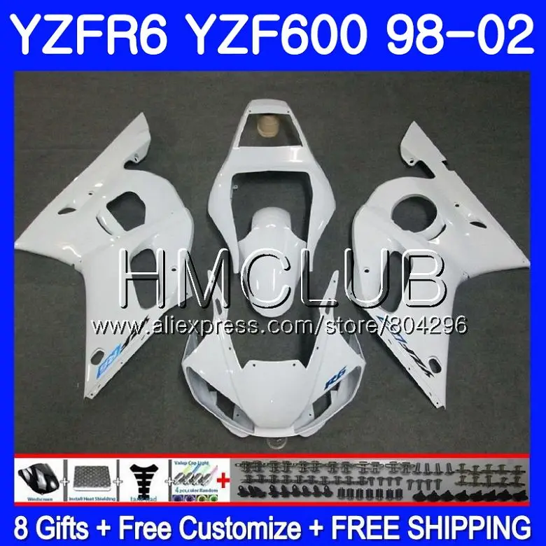 

Body For YAMAHA YZF-R6 YZF 600 YZFR6 98 99 00 01 02 100HM.9 Gloss white YZF-R600 YZF600 YZF R6 1998 1999 2000 2001 2002 Fairing