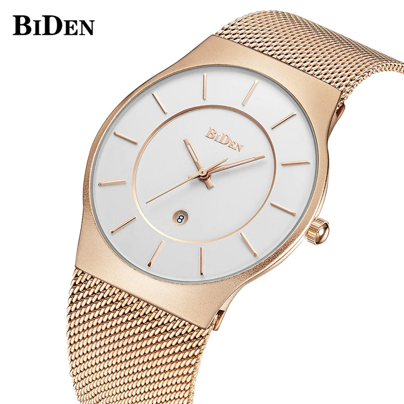 Watch Men BIDEN Top Luxury Brand Men s Watches Fashion Black Mesh Ultra Thin Stainless Steel 2