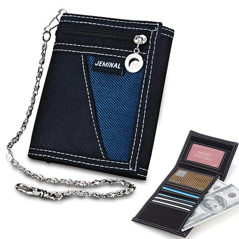 

Casual Canvas Trifold Short Sport Wallets Men Women Lightweight Small threefold Wallets Fashion Money Purse with Chain