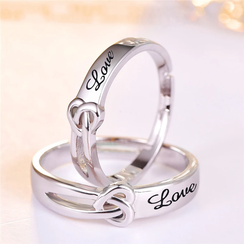 Personalized Stainless Steel Heart Couple Get Married Wedding Ring 2pcs/pair