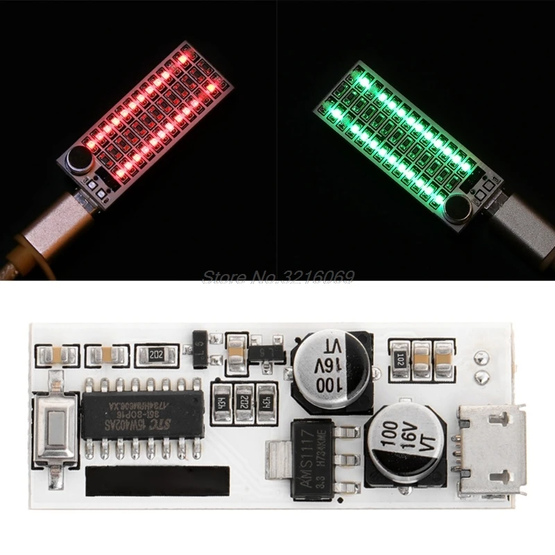 

USB Mini Music Spectrum Light 2x13 LED Board Voice Control Sensitivity Adjust Oct29 Whosale&DropShip