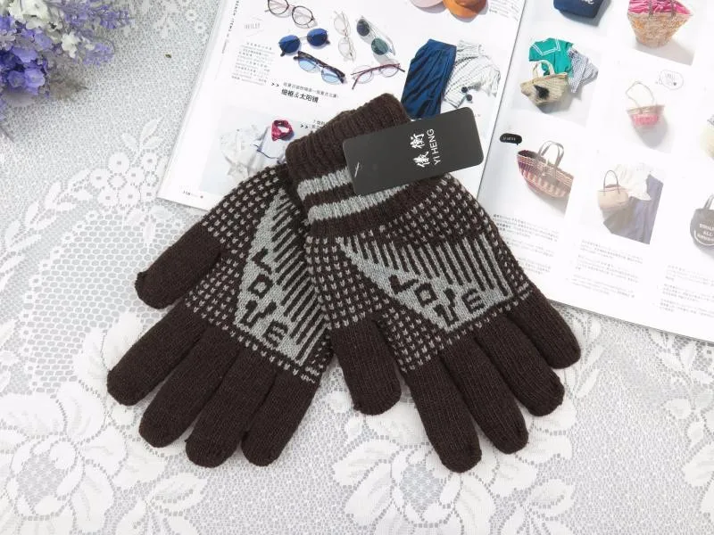 2017 осень-зима Мужская мода печати цвет трикотажные Перчатки мужской утолщаются тепловой теплые студенческие шерсть вязаные перчатки