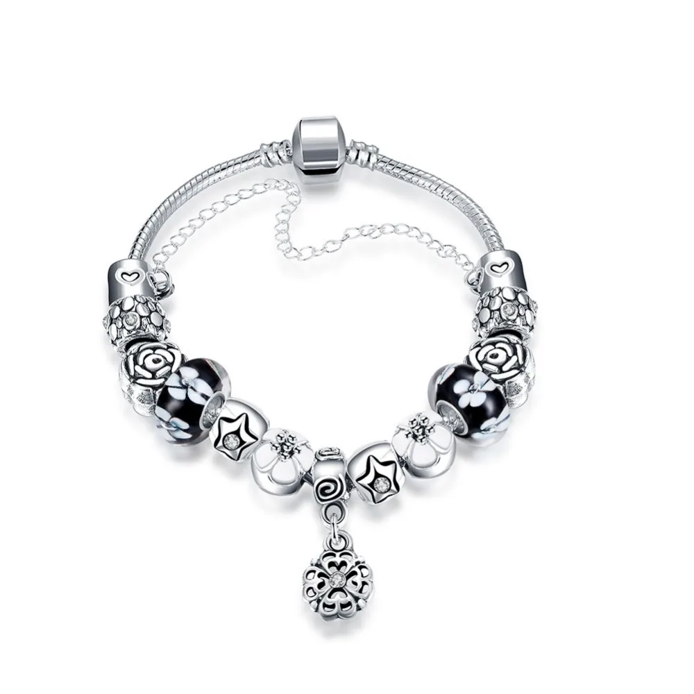 

Flower Black Crystal Beads Charm Beads Pandor Bracelet Silver 925 Original Jewelry Jade Bracelet Touss Tiff Women Gift Jewelry