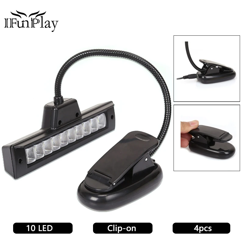 10 LED Clip on Orchestra Piano Music Stand Table Night Lights Flexible