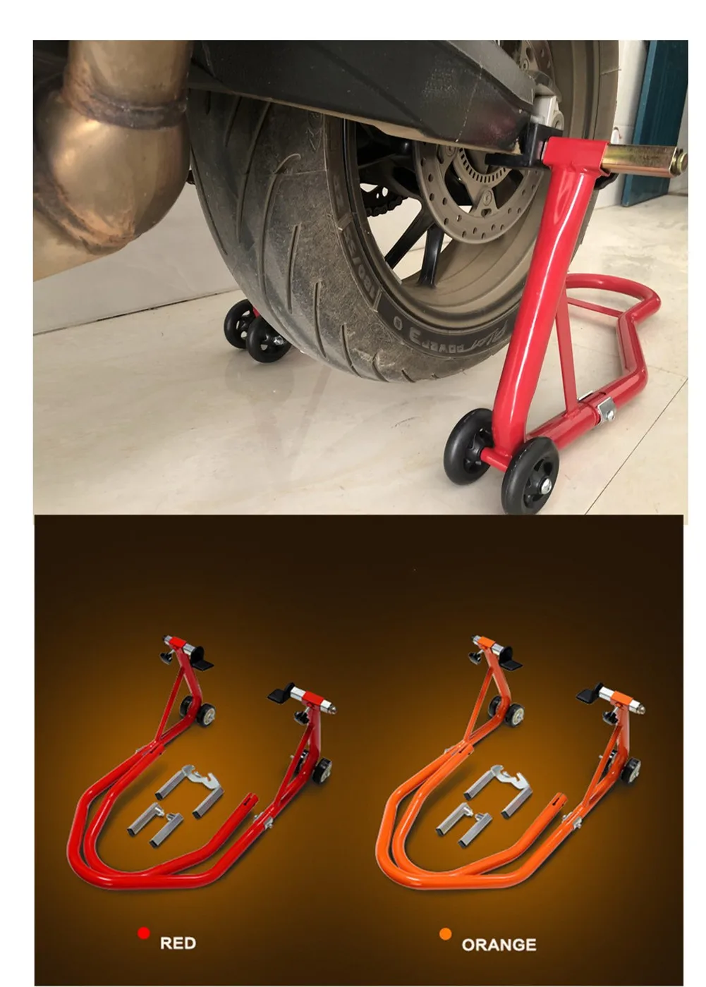 

All In One Motorcycle Stands Swingarm Paddock Spoll Hook Front and Rear Wheel Lift Stand