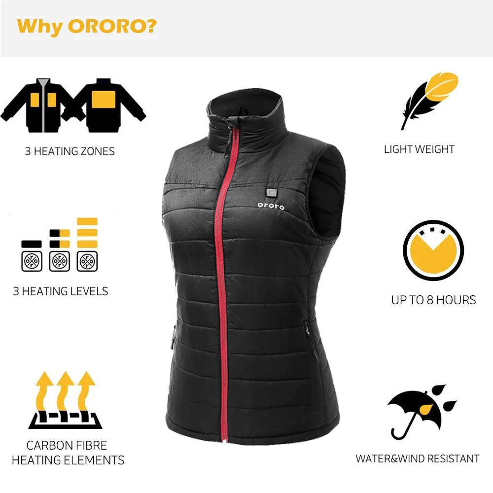 DE STOCK! ORORO Women Winter Electric Heated Down Vest Sleevless Vest Black Sport Outdoor Coat*Hunting Skiing Motocycle Hiking Coats