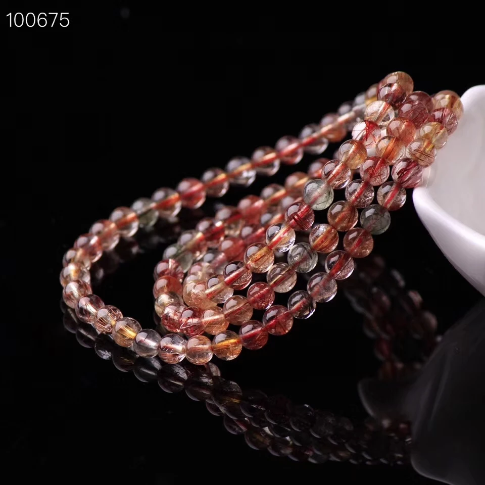 

Natural Copper Colorful Rutilated Quartz Crystal Bracelet 5 Colors Woman Man 6mm 108 Prayer Round Beads Wealthy Fashion AAAAA