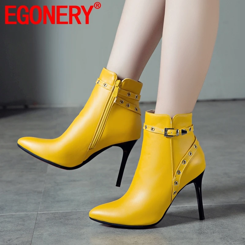 

EGONERY woman shoes winter new fashion sexy pointed toe party ankle boots outside warm super high heels zipper shoes size 34-45