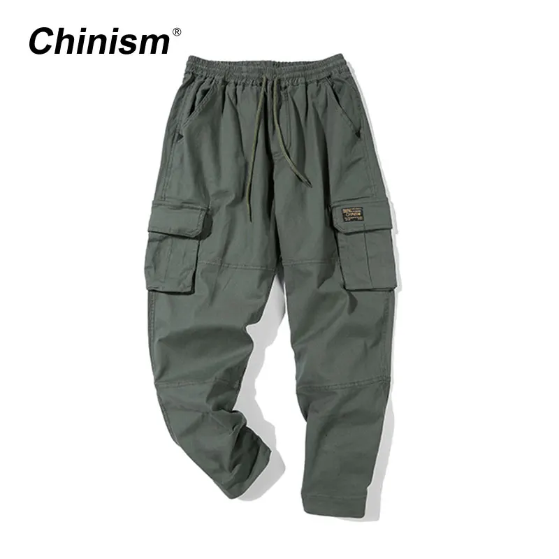 CHINISM Big Pocket Drawstring Waist Cargo Pants Mens Loose