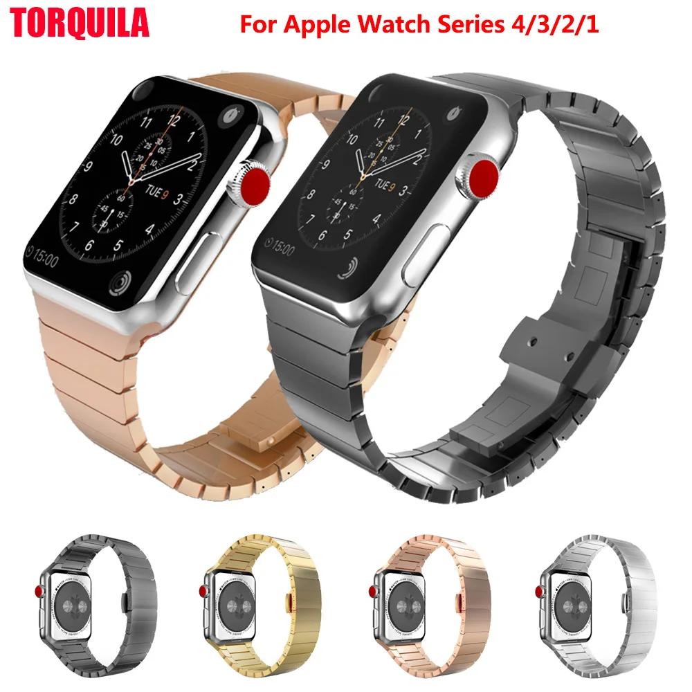 TORQUILA Нержавеющая сталь ремешок для наручных часов Apple Watch Series 4/3/2/1 38 мм/40 м наручных часов iWatch, ремешок с пряжкой-бабочкой застежка 42 мм/44 мм