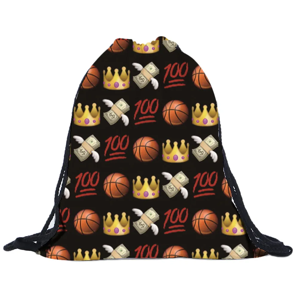 

Splendid Polyester Size 39cm*30cm Unisex Emoji Backpacks basketall diamonds 3D Printing Bags Drawstring Backpack