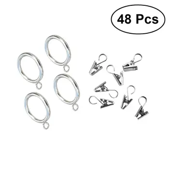 

48pcs/set Metal Curtain Rings with Eyelet and Curtain Clamp Clip for Showers Bedroom Living Room Curtain Home Decoration
