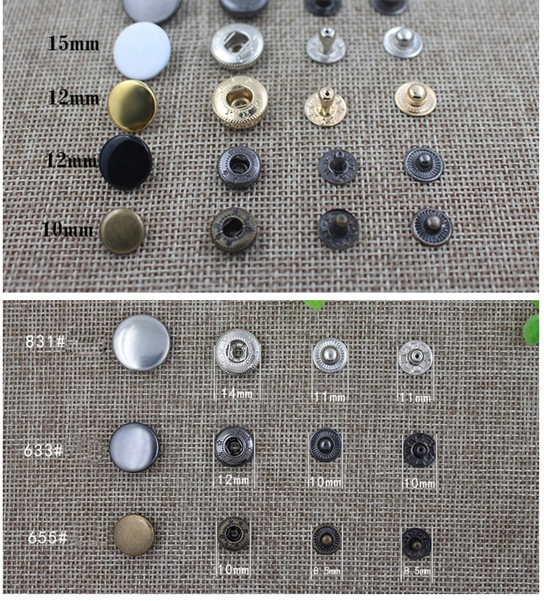 New high quality 30sets/lot Metal brass Press Studs Sewing Button Snap Fasteners Sewing Leather Craft Clothes Bags 831/633/655