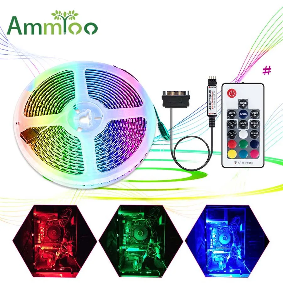 

SATA RGB LED Strip Light 3535 RGB DC12V Sata Power Supply Interface For PC Computer Case 17Key RF Remote Control LED Strip Light