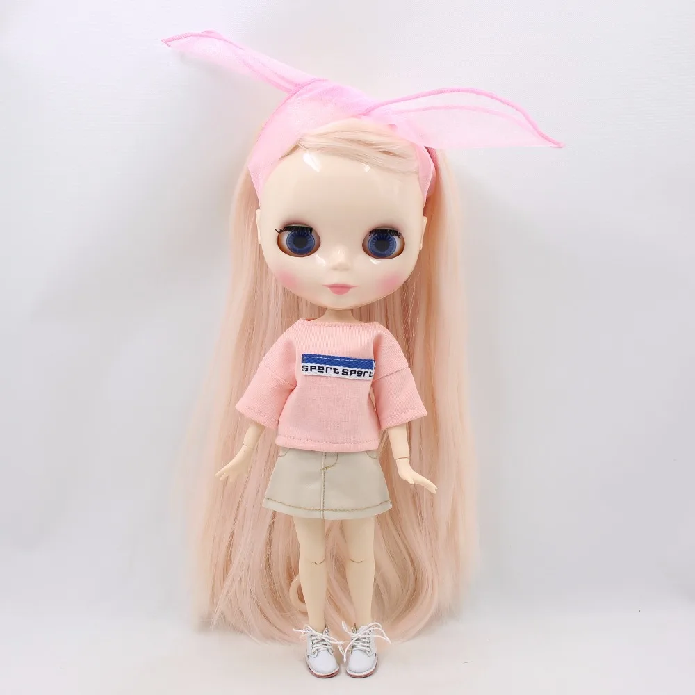 Ледяная кукла DBS Blyth 1/6 bjd бледно розовые волосы сторона пробор белая кожа