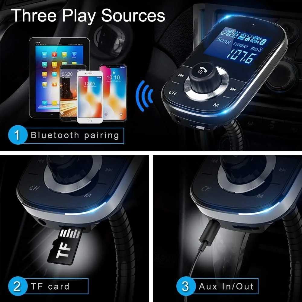 Беспроводной автомобильный Bluetooth fm передатчик SRUIK радио адаптер комплект с двумя