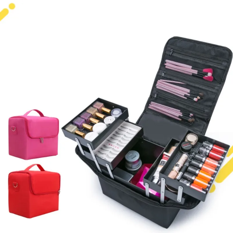

2018 Multilayer Clapboard Cosmetic Bag Case Beauty Salon Tattoos Nail Art Tool Bin Fashion Women Makeup Organizer Large Capacity