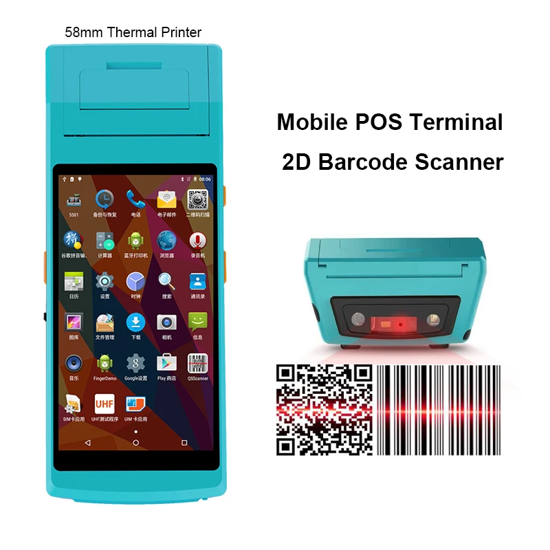 

RUGLINE 5.5 inch POS Terminal PDA With Wireless Bluetooth& Wifi Android System with Thermal Printer Built-in and Barcode Scanner