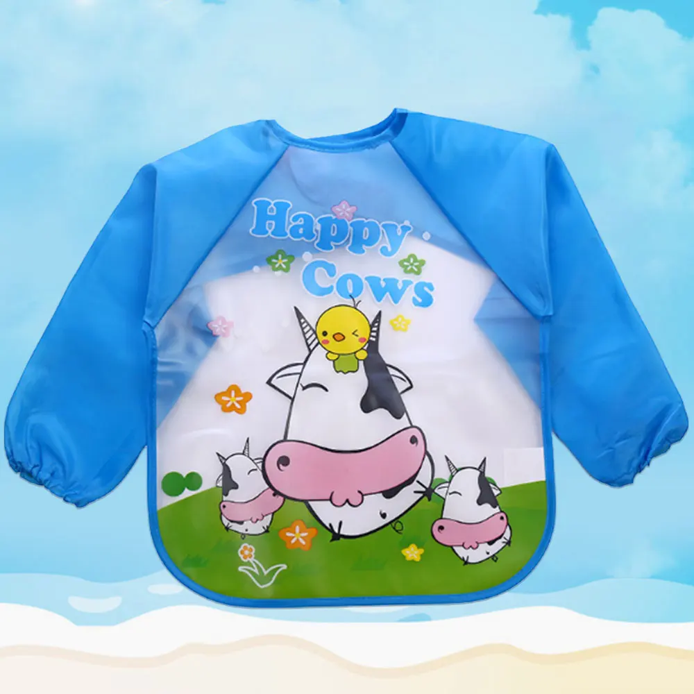

Bib Baby Child Meal Long Sleeve Feeding Painting Coverall Cow Happy Art Cotton