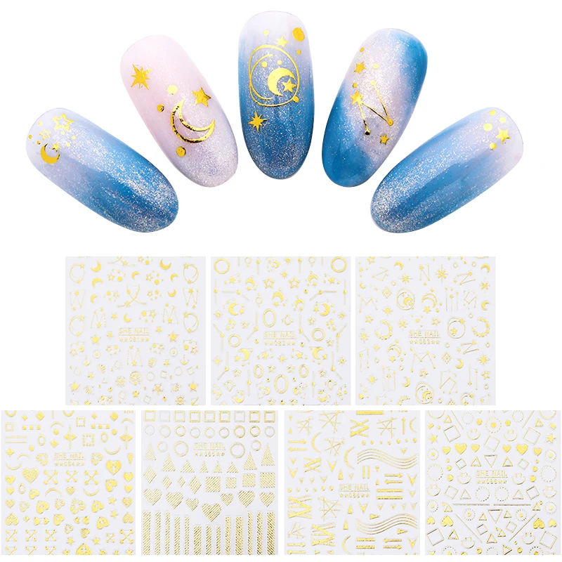 Nail Art 3D Design Stickers Adhesive Wraps Decals Square Gold Nail Gel Polish Tips Transfer Sticker DIY Nail Decorations