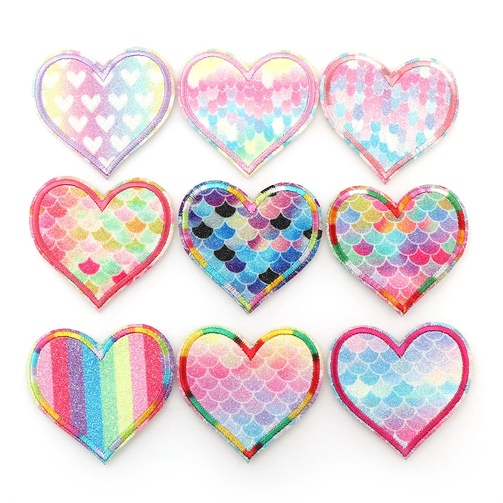 1 Set /9pc Mix Color Patches Shine Heart Rainbow Patches With Hat DIY