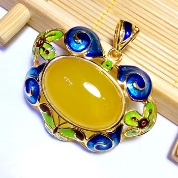 

[S925] longnice silver inlaid natural Cloisonne openwork pendant ornaments cord lock bag