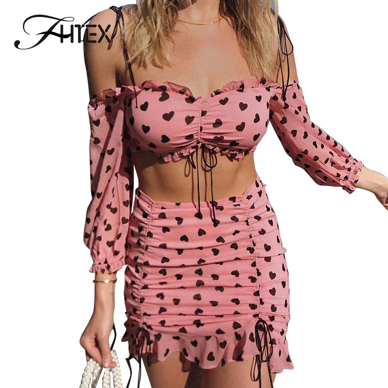 FHTEX Lettuce Trim бюстгальтер bandeau топ и юбка костюм женский летний комплект одежды со шнуровкой тонкие повседневные юбки-карандаш комплект из 2 предметов