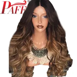 PAFF объемная волна Glueless Синтетические волосы на кружеве человеческих волос парики Ombre Цвет средняя часть бразильский Волосы remy парик с