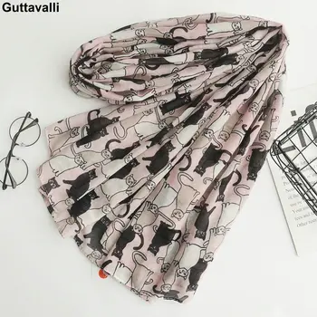 

Guttavalli Women Summer Christmas Cats Long Shawl Female Animals Print Soft Wraps Fashion Trend Chevron Spring Skinny Scarves