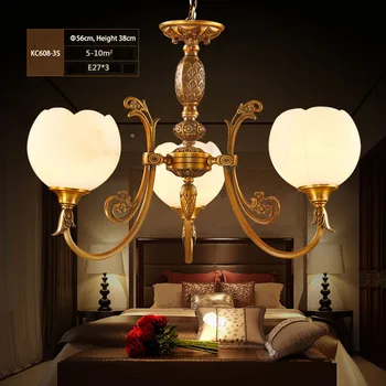 

Classic European Style Copper Suspension Lamp 3 Arms with Artificial Marble Shade. living dinning room bedroom pendant lights