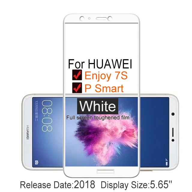 2 шт.,, полное покрытие, закаленное стекло для huawei P Smart 2.5D 9 H, Защитная пленка для экрана, чехол для Enjoy 7S glass - Цвет: White