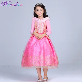 

Girls Sleeping Beauty Aurora Princess Cosplay Costume Long Sleeve Gold Wire Princess Party Fantasy Clothes Girl 3-11 Years Dress