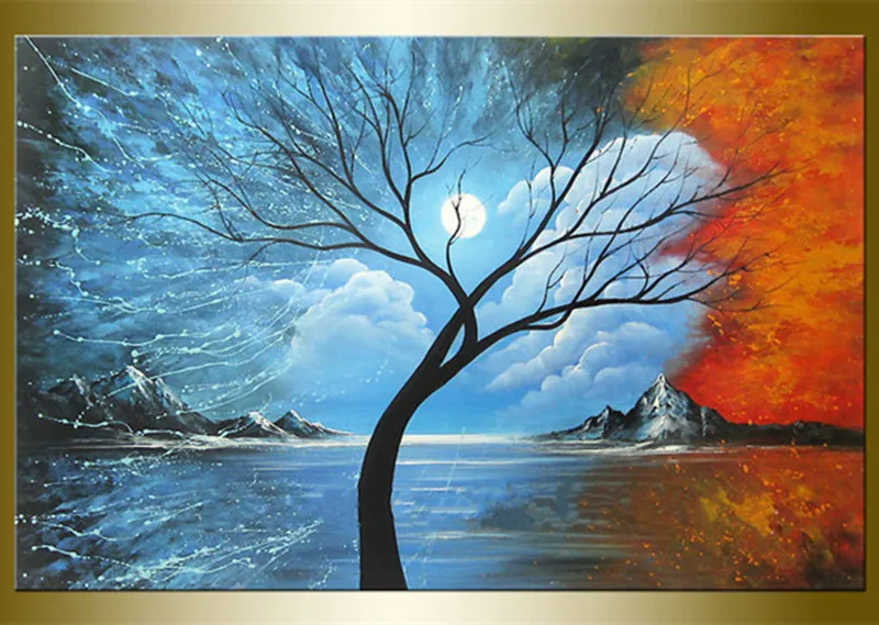 

Modern Home Decorativos Wall Art Pictures Large Night Landscape Painting Hand-painted Abstract Tree Moon Oil Paintings on Canvas