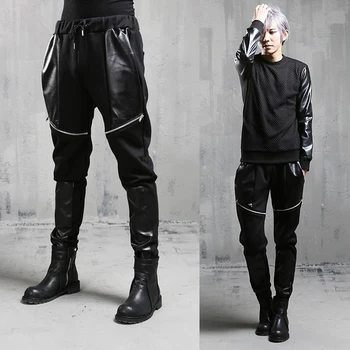 

Free shipping! Nightclub bar singer stage clothing fashion male stylist character haroun pants DJ rock pants male M - XXL