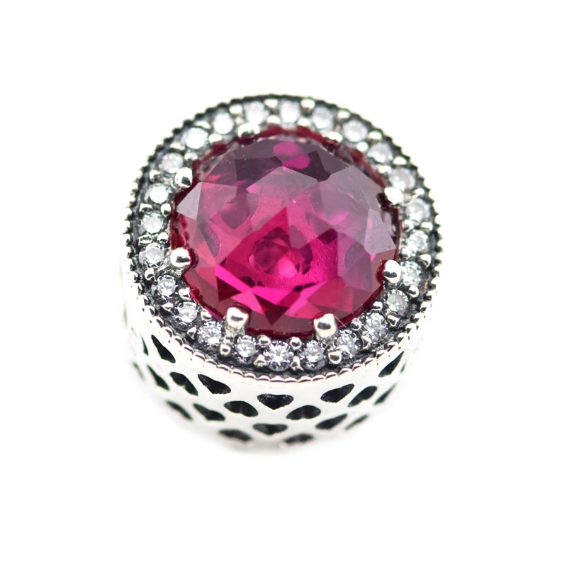 

Beads for Jewelry Making 100% 925 Sterling Silver Radiant Hearts Charm with Cerise Crystal & Clear CZ Fit Bracelets Diy PF436