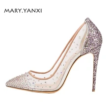 Women Pumps Big Size Shoes Crystal Bling Air Mesh Transparent High Thin Heels Pointed Toe Fashion Party Sexy Slip-On Shallow Women Pumps Big Size Shoes Crystal Bling Air Mesh Transparent High Thin Heels Pointed Toe Fashion Party Sexy Slip-On Shallow