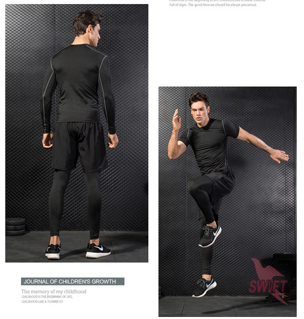 Men's Fake 2 in 1 Running Shorts + Pants Quick Dry Compression Running  Tights Training Fitness Cycling Pockets Sports Leggings