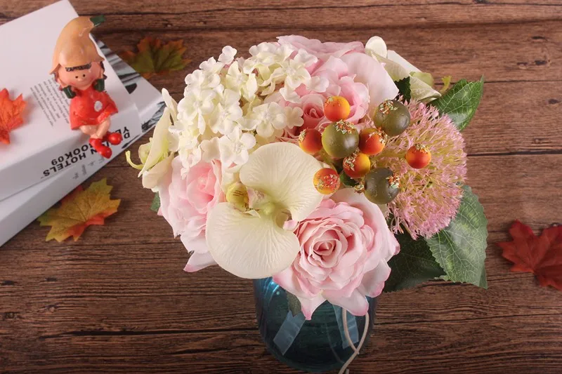 Silk flower wedding bouquet Rose Orchid Berry Artificial flowers fall vivid fake leaf wedding flower bridal bouquets decoration (18)